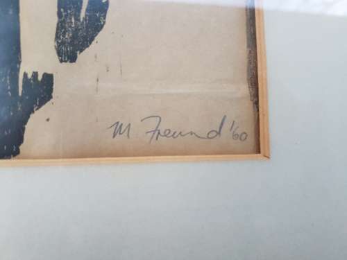 Mordechai Freund. Woman walking barefoot. Print, signed and dated.