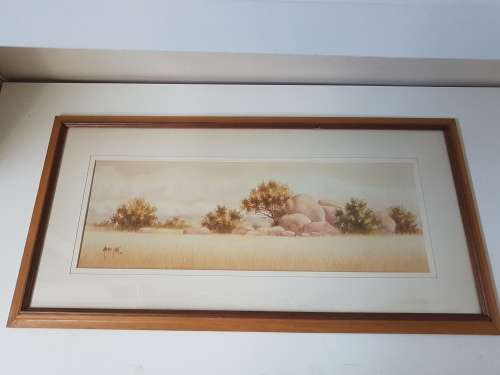 Malachi Smith (1948-1912 ). Bushveld  Scene . Original Watercolour. Study of Trees, Grass,  Boulders