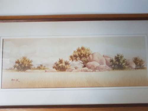 Malachi Smith (1948-1912 ). Bushveld  Scene . Original Watercolour. Study of Trees, Grass,  Boulders
