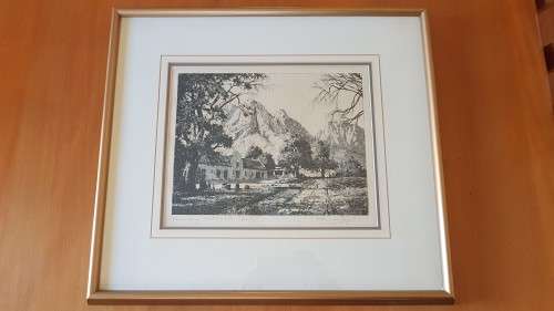 Tinus de Jongh. Vredenburg, Muldersvlei, Cape. Etching. Excellent condition frame.Double mount.