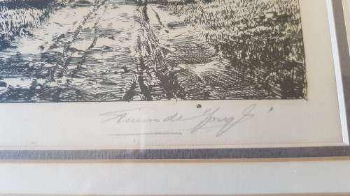 Tinus de Jongh. Vredenburg, Muldersvlei, Cape. Etching. Excellent condition frame.Double mount.