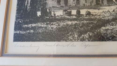 Tinus de Jongh. Vredenburg, Muldersvlei, Cape. Etching. Excellent condition frame.Double mount.