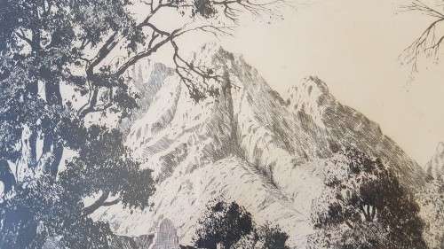 Tinus de Jongh. Vredenburg, Muldersvlei, Cape. Etching. Excellent condition frame.Double mount.