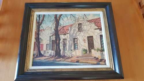 Eric Pithey. Original Oil with New Frame. 149 Dorp Street Stellenbosch, 1948. Cape Dutch Town House.