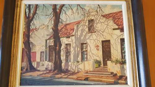 Eric Pithey. Original Oil with New Frame. 149 Dorp Street Stellenbosch, 1948. Cape Dutch Town House.