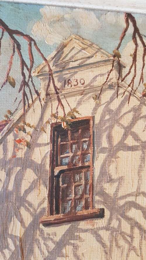 Eric Pithey. Original Oil with New Frame. 149 Dorp Street Stellenbosch, 1948. Cape Dutch Town House.