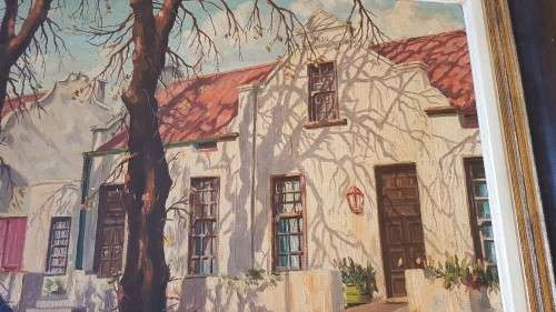Eric Pithey. Original Oil with New Frame. 149 Dorp Street Stellenbosch, 1948. Cape Dutch Town House.