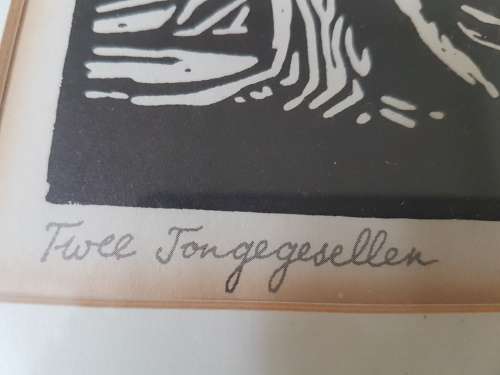 J.H. Pierneef Lithograph of Tweejongezellen Wine Farm. . Excellent condition print and frame.