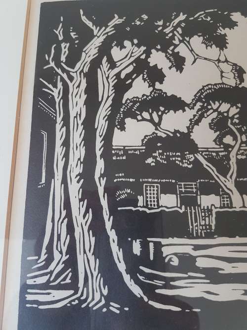 J.H. Pierneef Lithograph of Tweejongezellen Wine Farm. . Excellent condition print and frame.