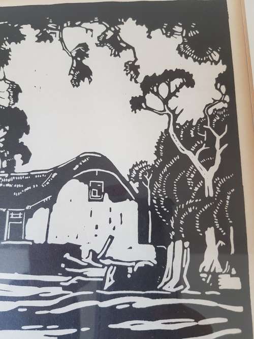 J.H. Pierneef Lithograph of Tweejongezellen Wine Farm. . Excellent condition print and frame.