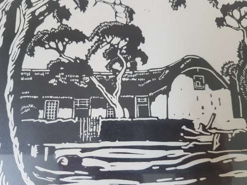 J.H. Pierneef Lithograph of Tweejongezellen Wine Farm. . Excellent condition print and frame.