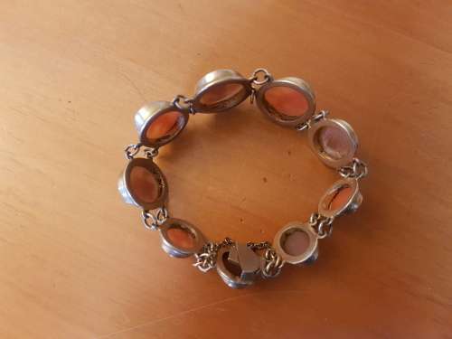 Cameo Bracelet . 9 Dancing Muses set in solid silver with gilt, marked. 19th century Italian.