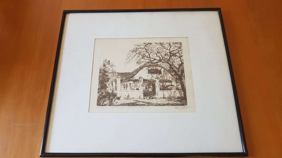Tinus de Jongh.  Welgemeend, Rhodes Drive,  Cape Town, 1920s.. Etching, original mount and frame.