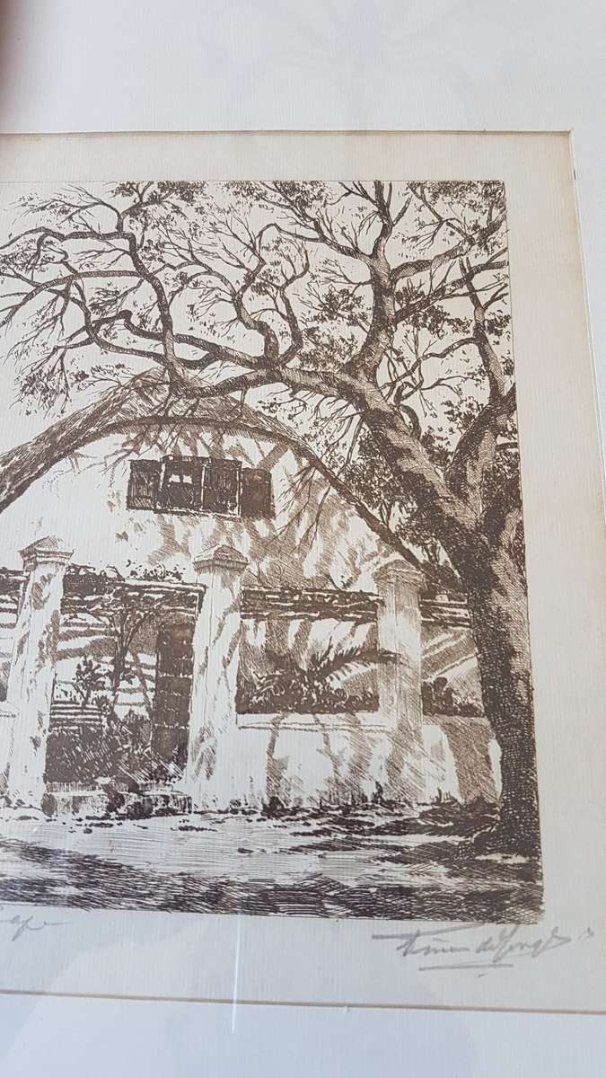 Tinus de Jongh.  Welgemeend, Rhodes Drive,  Cape Town, 1920s.. Etching, original mount and frame.
