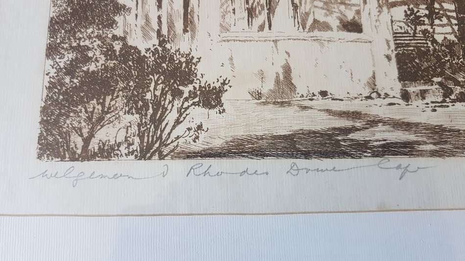 Tinus de Jongh.  Welgemeend, Rhodes Drive,  Cape Town, 1920s.. Etching, original mount and frame.