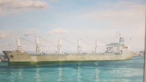 Painting of Ship Sea Pioneer of Safmarine by Jean Fuggle. Original Oil, signed and dated 1986.