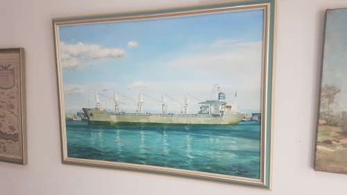 Painting of Ship Sea Pioneer of Safmarine by Jean Fuggle. Original Oil, signed and dated 1986.