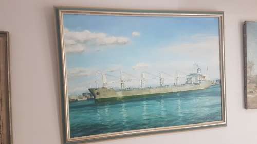 Painting of Ship Sea Pioneer of Safmarine by Jean Fuggle. Original Oil, signed and dated 1986.