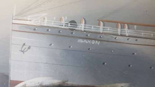 Watercolour of Union-Castle Ship R.M.S. Saxon, circa 1910. Finely painted. Title. Framed.