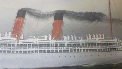 Watercolour of Union-Castle Ship R.M.S. Saxon, circa 1910. Finely painted. Title. Framed.