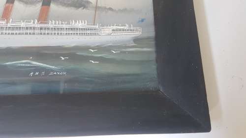 Watercolour of Union-Castle Ship R.M.S. Saxon, circa 1910. Finely painted. Title. Framed.