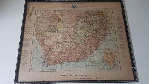 RARE  Castle Line Map of South Africa. c. 1890 , pre 1900. Shows shipping routes, fleet. Framed.