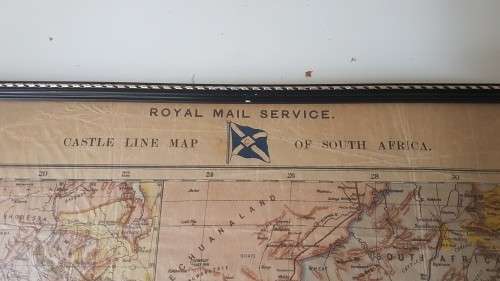 RARE  Castle Line Map of South Africa. c. 1890 , pre 1900. Shows shipping routes, fleet. Framed.