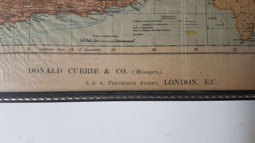 RARE  Castle Line Map of South Africa. c. 1890 , pre 1900. Shows shipping routes, fleet. Framed.