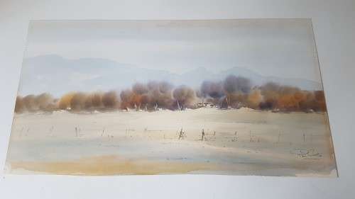 Phil Cloete. Autumn Trees, Stellenbosch AND Low tide, Knysna. DOUBLE SIDED ORIGINAL WATERCOLOURS!