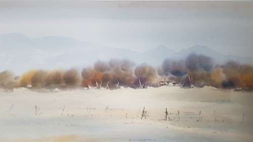 Phil Cloete. Autumn Trees, Stellenbosch AND Low tide, Knysna. DOUBLE SIDED ORIGINAL WATERCOLOURS!