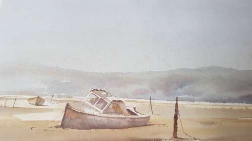 Phil Cloete. Autumn Trees, Stellenbosch AND Low tide, Knysna. DOUBLE SIDED ORIGINAL WATERCOLOURS!