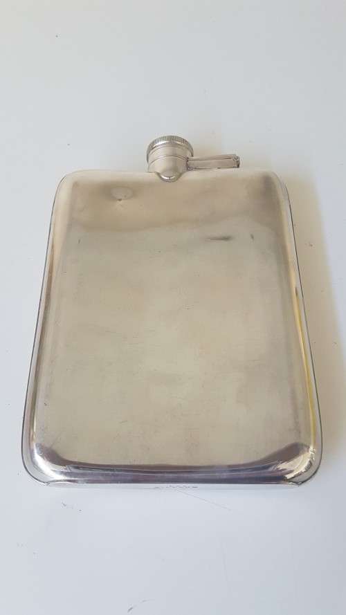 Large Silver Plated Hip Flask with Hunting Bugle Hallmark! Circa 1920s . Thick silver plate . 220 ml