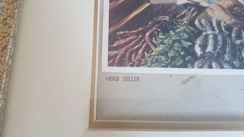 HAND SIGNED by Tretchikoff . Herb Seller. Framed Colour Plate. Ornate gilt mid-century frame.