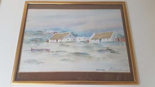 Jo Ebersohn. Kassiesbaai, Arniston. Original Watercolour, signed and gilt frame!
