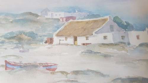 Jo Ebersohn. Kassiesbaai, Arniston. Original Watercolour, signed and gilt frame!