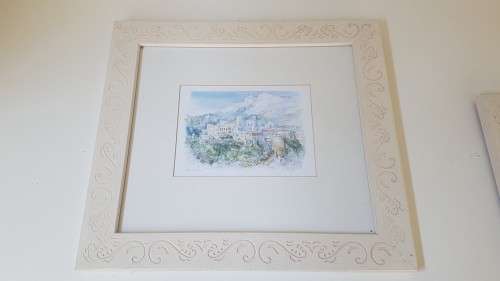 Watercolour print of Monaco, Prince's Palace, great new patterned white frame.