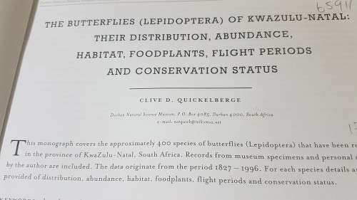 The Butterflies of KwaZulu-Natal. Their Distribution, Abundance, Habitat, Foodplants, Flight Periods