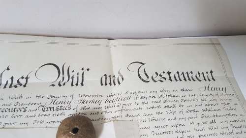 1892 Handwritten Will on Vellum with Blindstamp Seal Tassle.  Framable! Excellent condition.