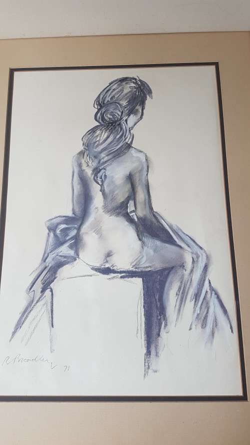 Robert Broadley ( 1908-1988 )  Nude Pastel, Watercolour and Pencil Original on Paper SIGNED, DATE