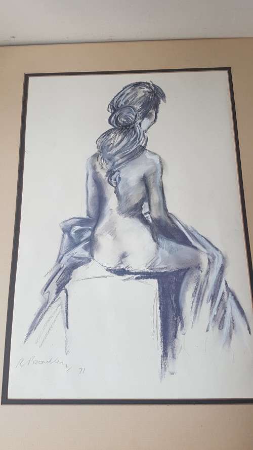 Robert Broadley ( 1908-1988 )  Nude Pastel, Watercolour and Pencil Original on Paper SIGNED, DATE