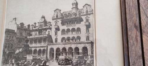 Tinus de Jongh Original Etching of Church Square Cape Town. c.1920s.  Vintage Cars. Herbert Baker.