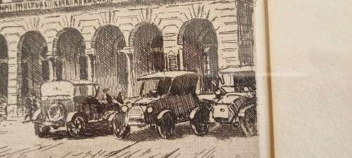 Tinus de Jongh Original Etching of Church Square Cape Town. c.1920s.  Vintage Cars. Herbert Baker.
