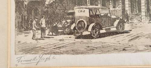 Tinus de Jongh Original Etching of Church Square Cape Town. c.1920s.  Vintage Cars. Herbert Baker.