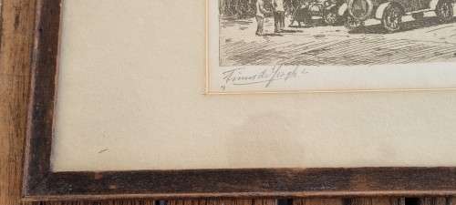 Tinus de Jongh Original Etching of Church Square Cape Town. c.1920s.  Vintage Cars. Herbert Baker.