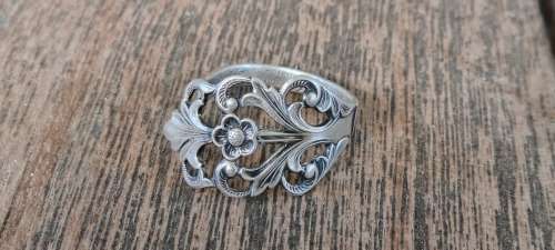 TH Marthensen Viking Rose Solid Sterling Silver Wrap Spoon Ring. STUNNING. NORWAY.