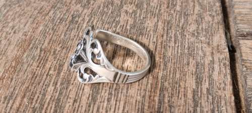 TH Marthensen Viking Rose Solid Sterling Silver Wrap Spoon Ring. STUNNING. NORWAY.