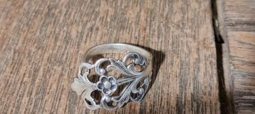 TH Marthensen Viking Rose Solid Sterling Silver Wrap Spoon Ring. STUNNING. NORWAY.