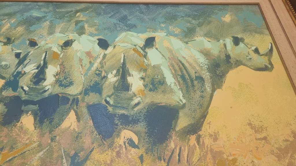 Mark Enslin RHINOS!  Original Oil Painting of Rhinos, Professional SA  Artist. Framed, 148cm x 100cm