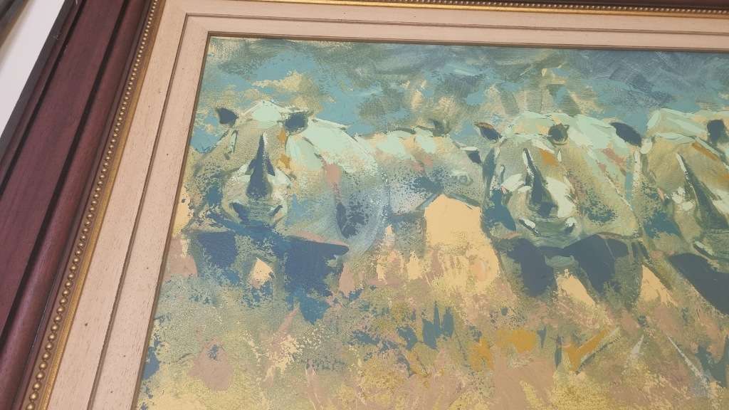 Mark Enslin RHINOS!  Original Oil Painting of Rhinos, Professional SA  Artist. Framed, 148cm x 100cm