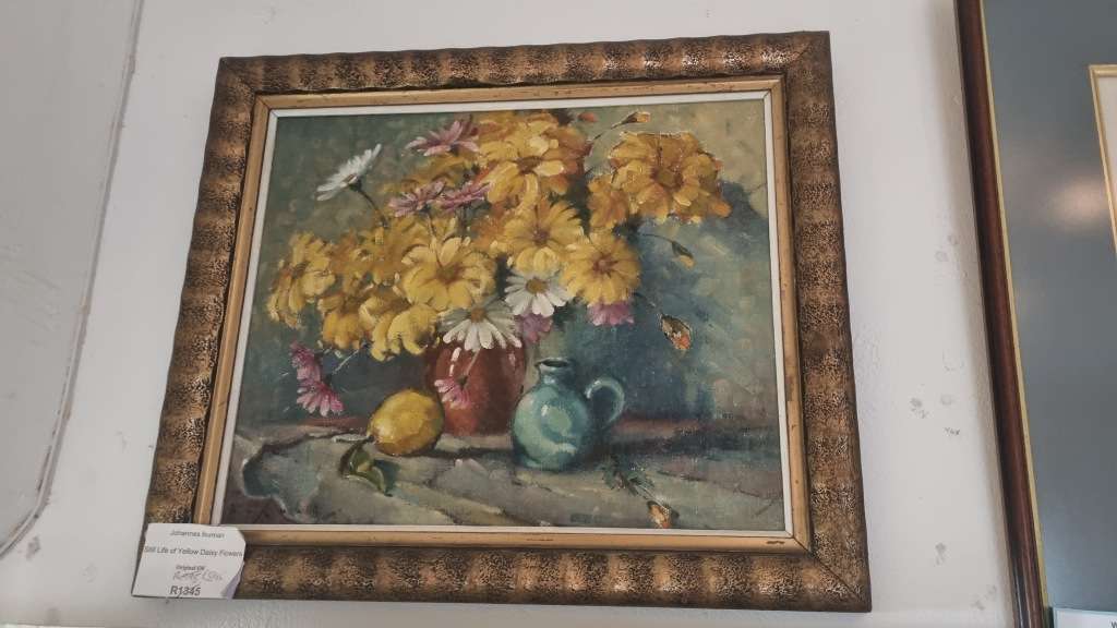 Johannes Borman.  ORIGINAL OIL FRAMED. Still life with daisies jug and lemon.